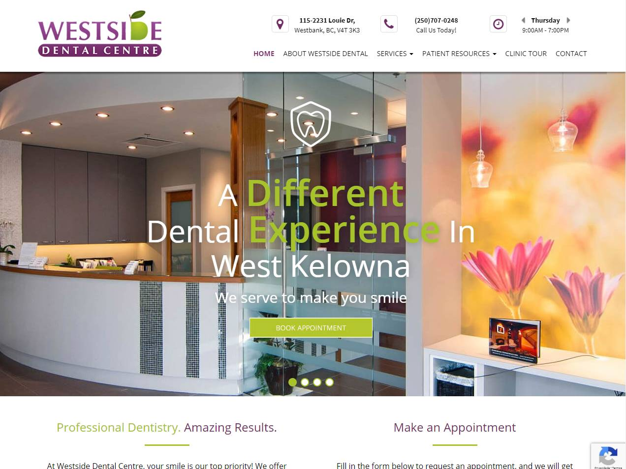Screenshot of the Westsidedental website