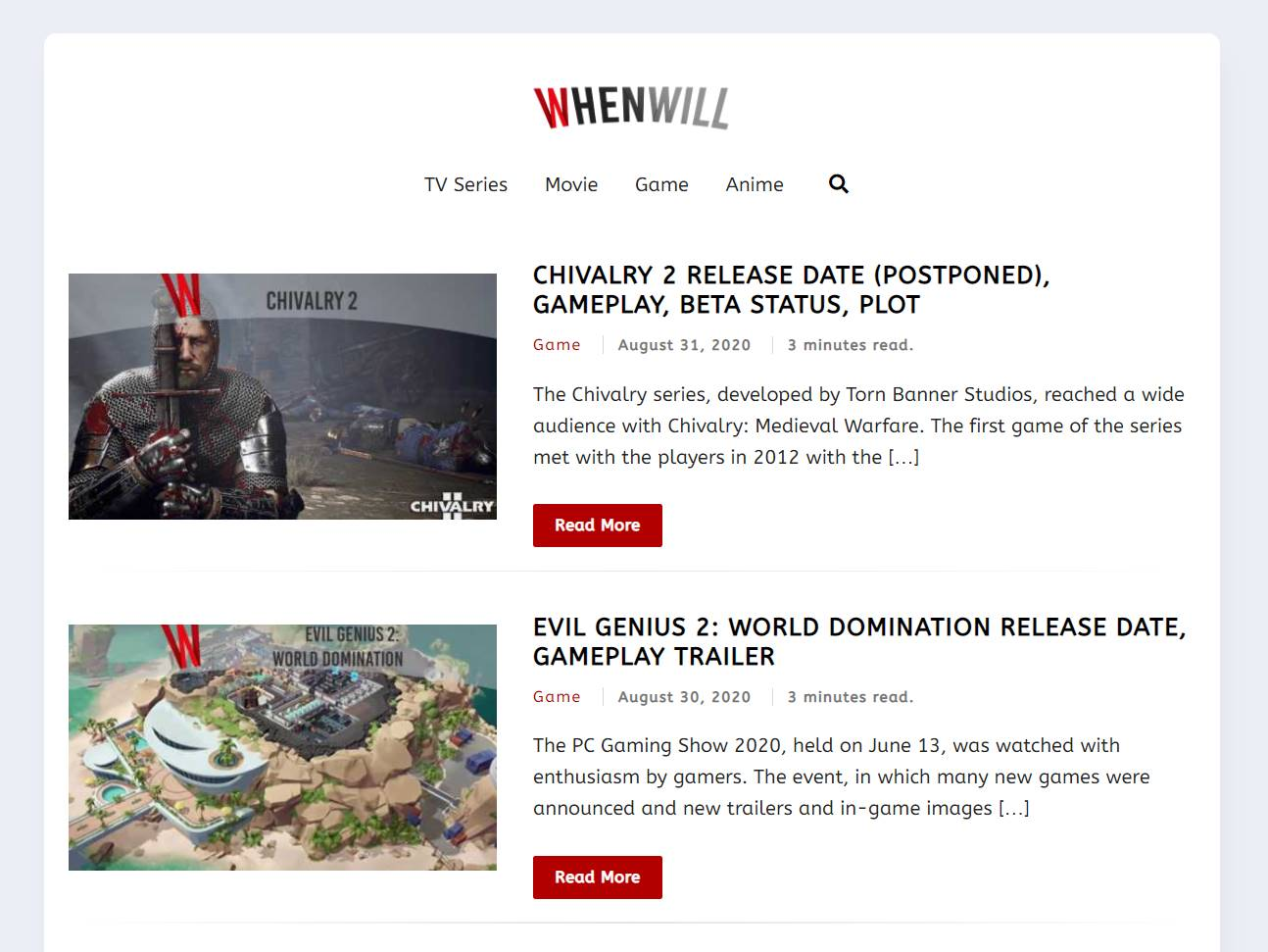 Screenshot of the Whenwill website