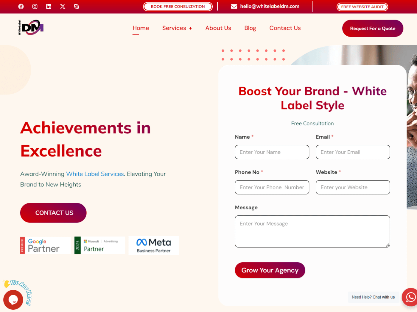 Screenshot of the White Label DM website