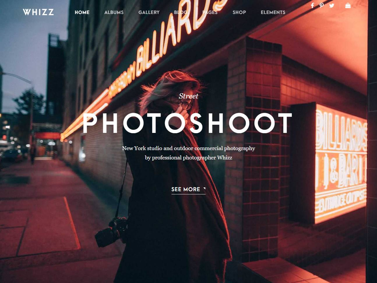 Screenshot of the Whizz Photography WordPress website