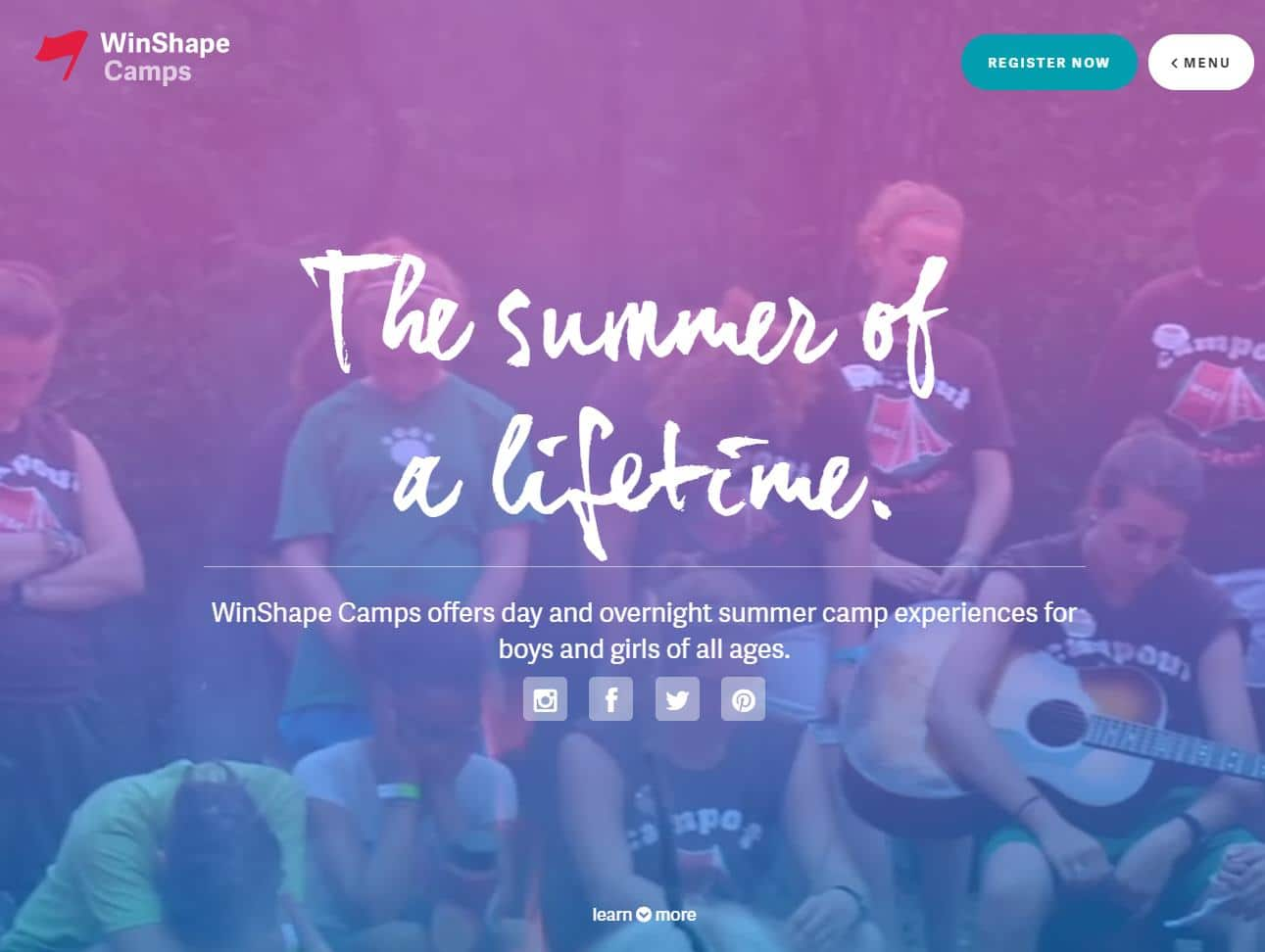 Screenshot of the WinShape Camps website
