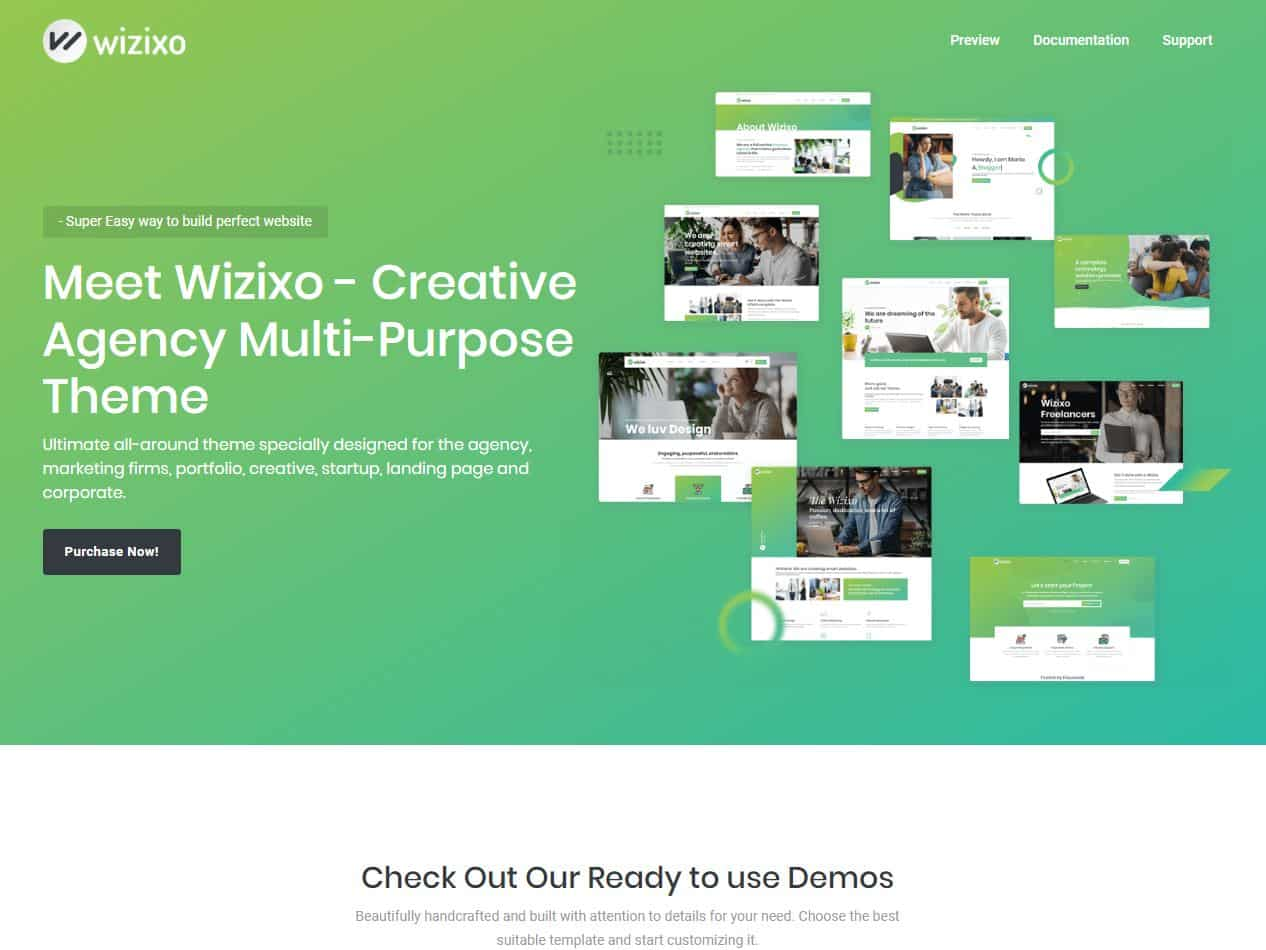 Screenshot of the Wizixo Multipurpose Corporate Theme website