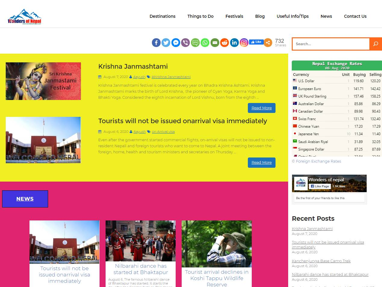 Screenshot of the Wonders of Nepal website
