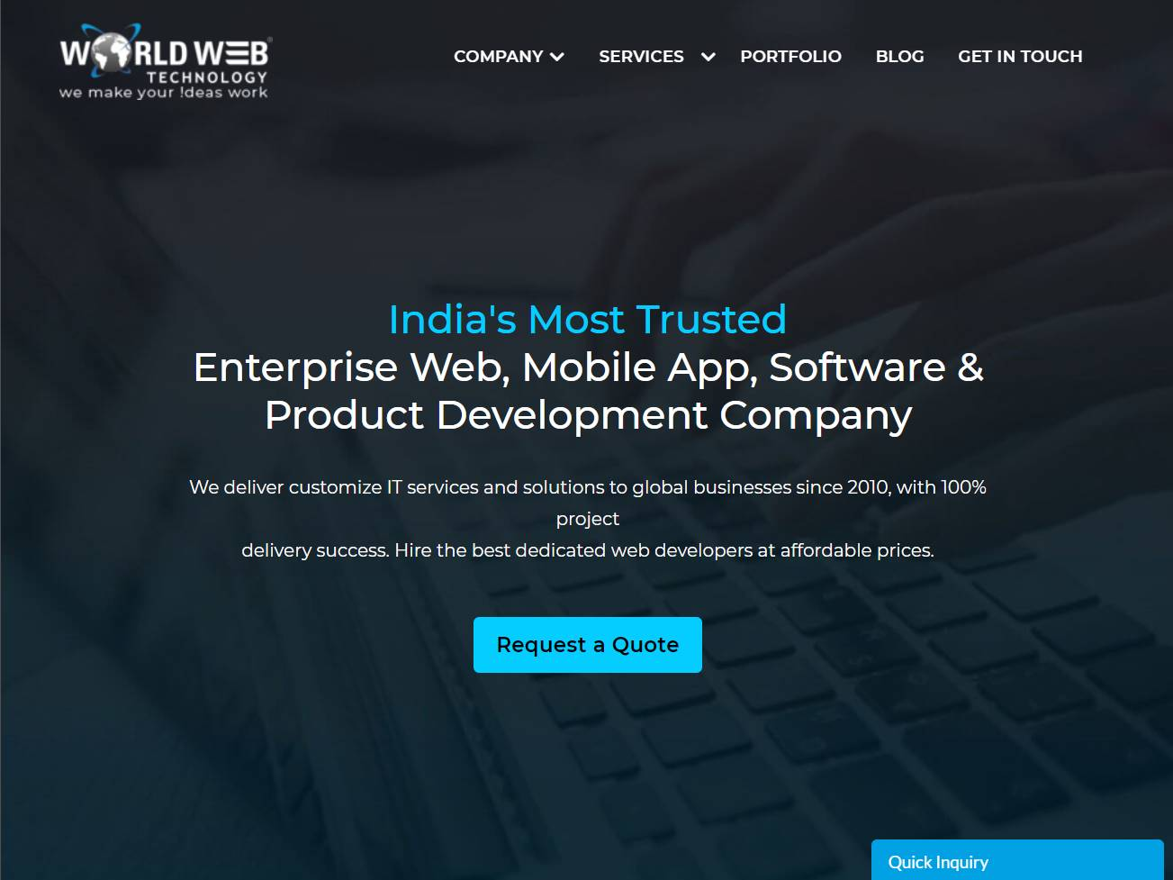 Screenshot of the World Web Technology website