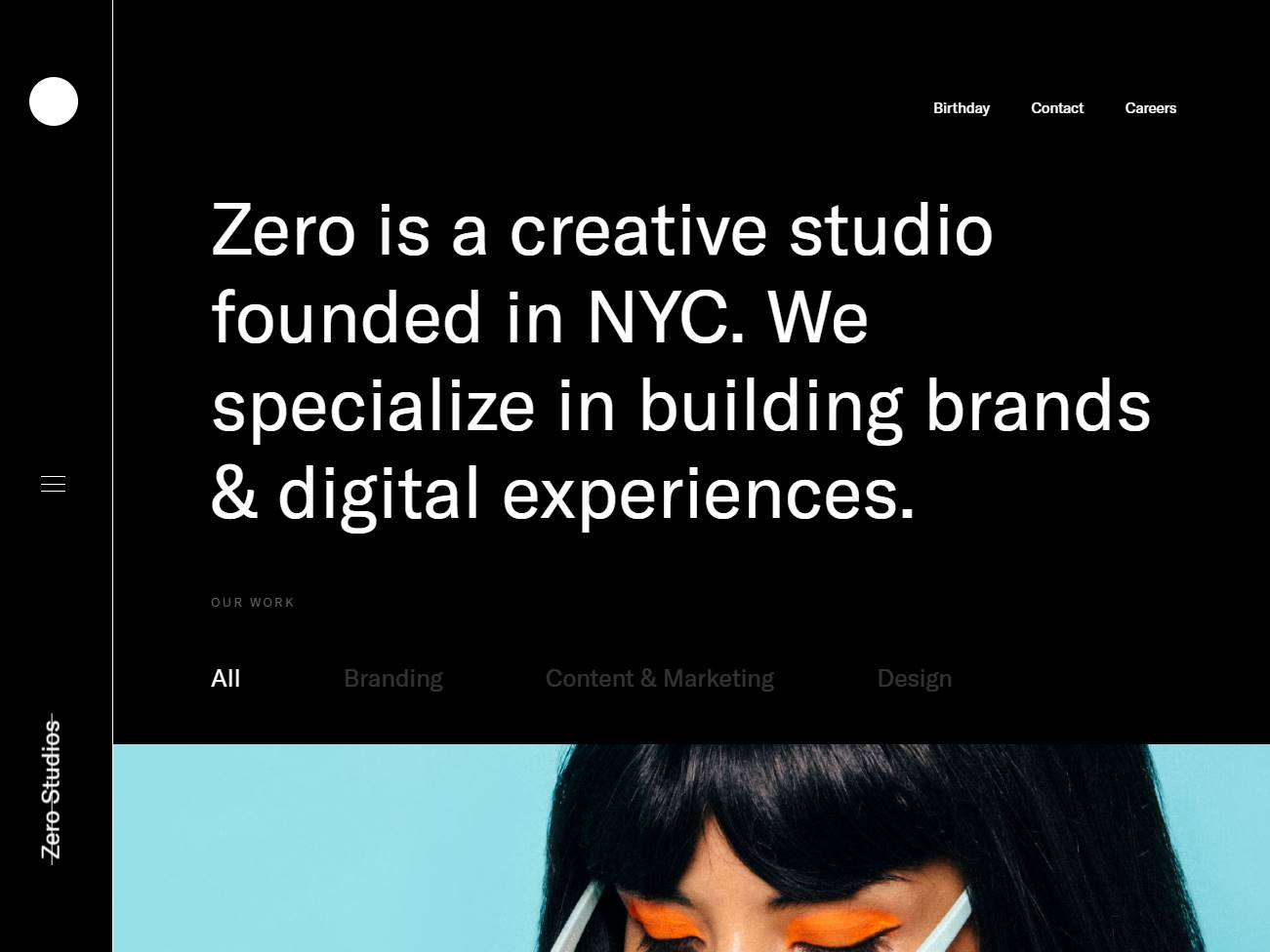 Screenshot of the Zero Studios website