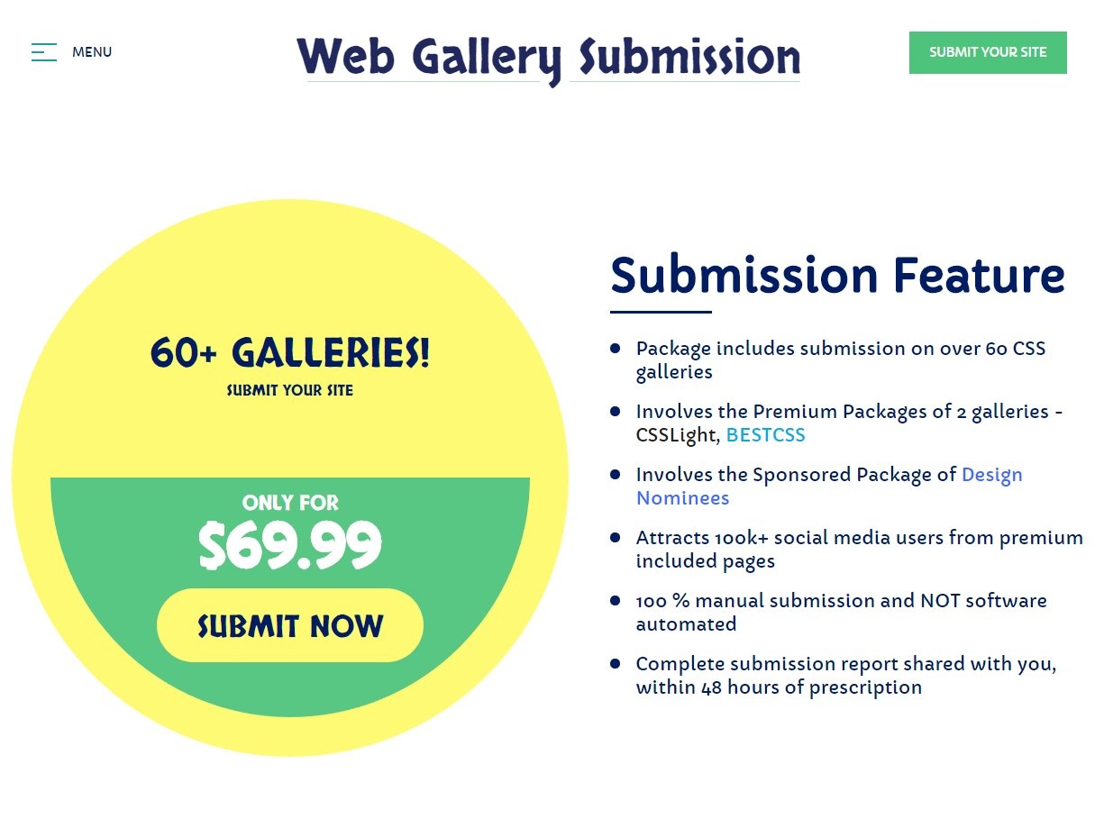 Web Gallery Submission Website Home Page