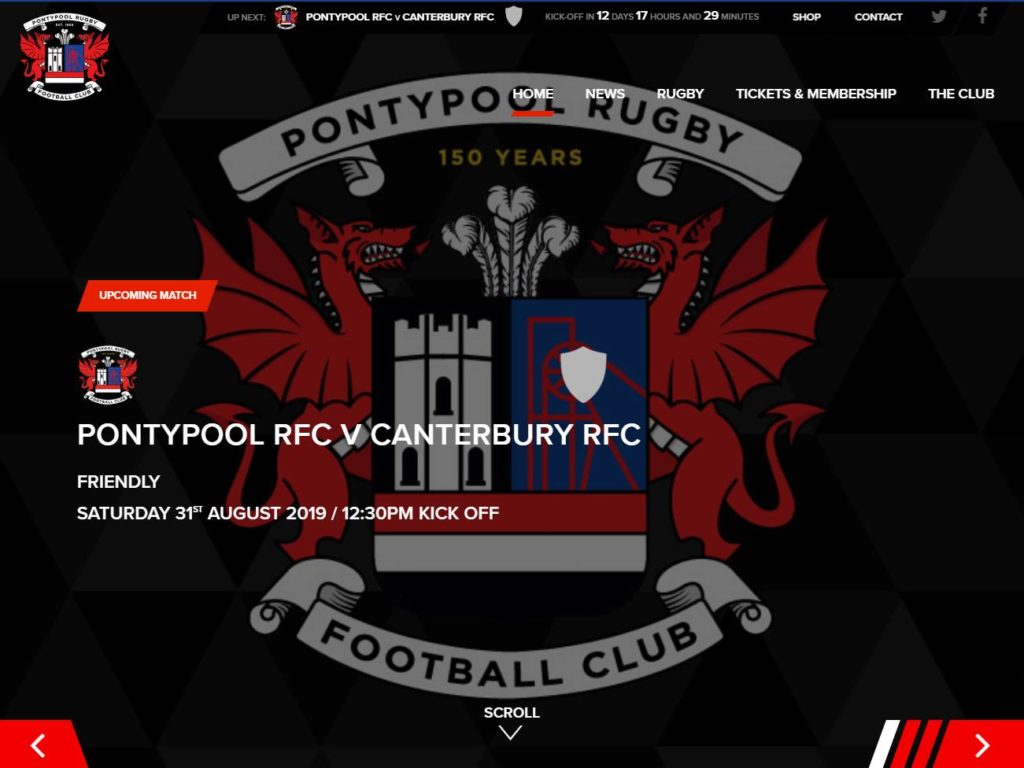 Pontypool Rugby Club CSS Design Awards Winner sites gallery