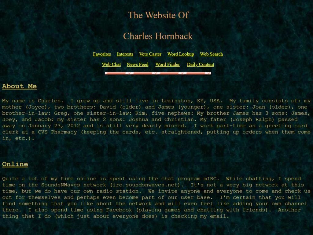 Charles Hornback CSS Design Awards Winner sites gallery