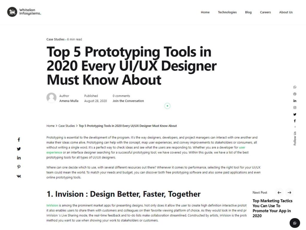 Whitelion Infosystems Prototyping Tools