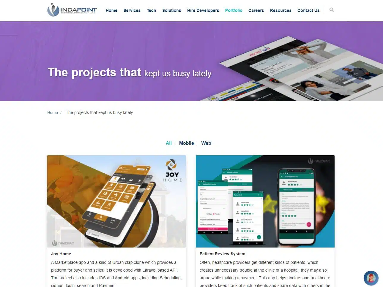 Indapoint Reactjs CSS Design Awards Winner Sites.Gallery, ReactJS development company portfolio screenshot with The projects that kept us busy lately banner